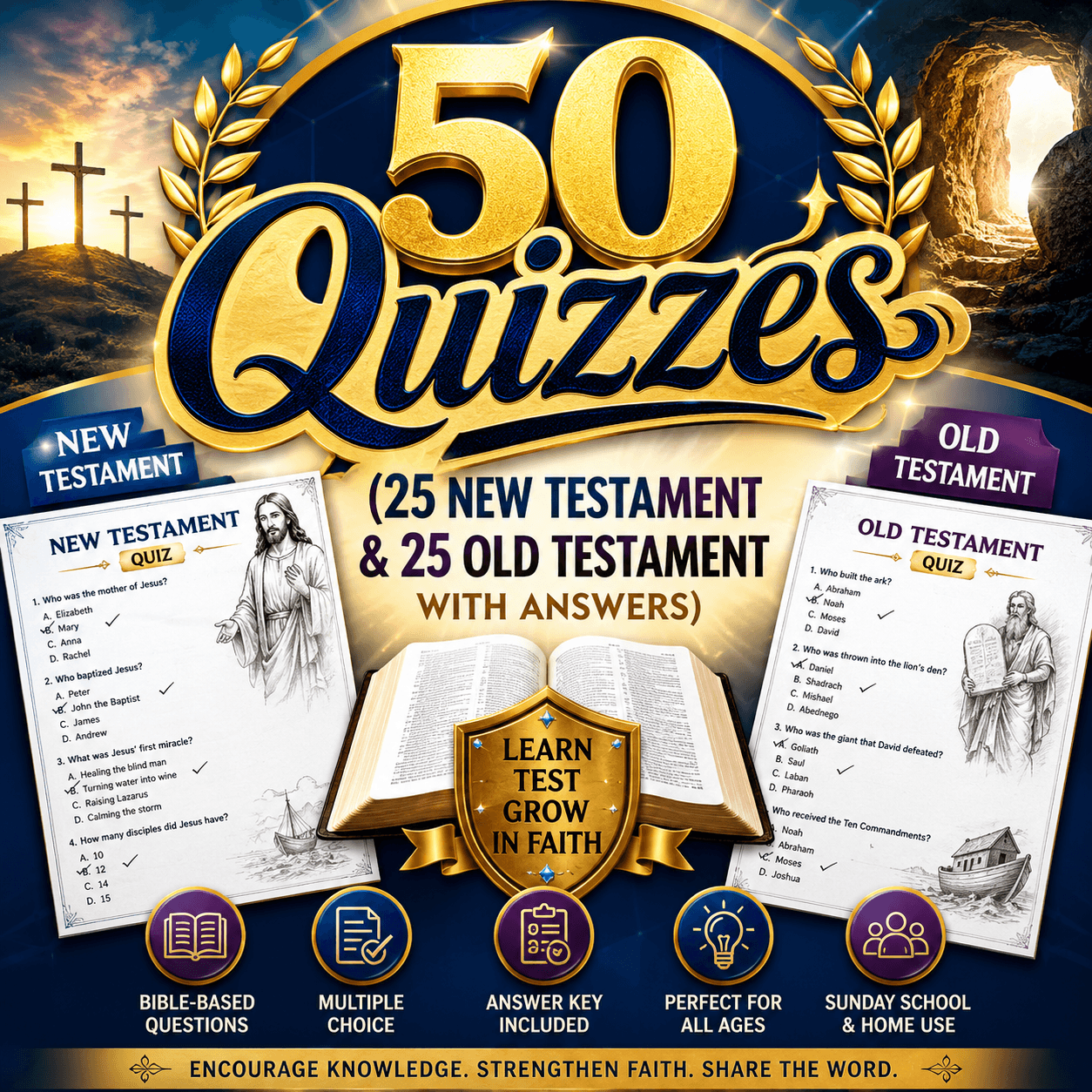 50 quizzes (25 NT & 25 OT with answers)